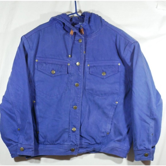 J.L. Colebrook Purple Hooded Denim Jacket Button Front Medium - Picture 1 of 15